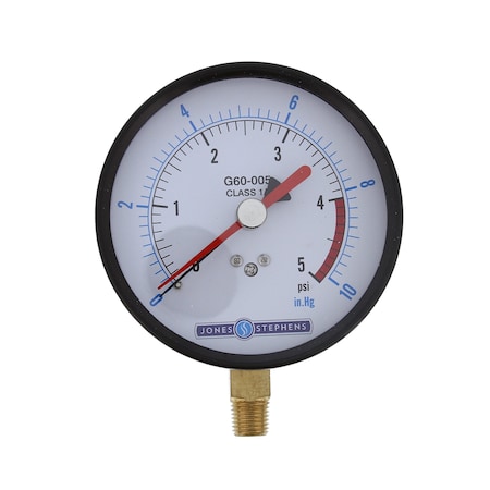 Jones Stephens 4in. 5 psi Dual Scale Gas Test Gauge G60005